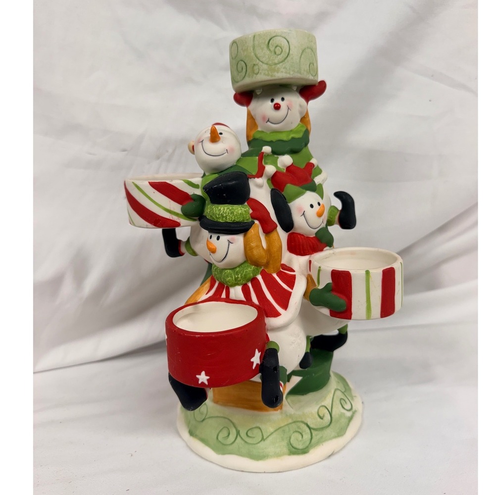 Yankee Candle Circus Snowmen Tea Light Holder Ceramic 1108392 Holiday Decor